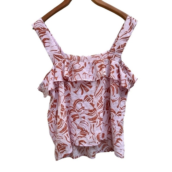 Nine West Ruffle Wide Strap Summer Pink Brown Tank, Size Large - Picture 2 of 10